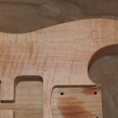 Unfinished Stratocaster Body Book Matched Figured Flame Maple Top 2 Piece Alder Back Chambered, Standard Tele Pickup Routes Arm Contour 3lbs 8.7oz! image 22