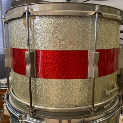Ludwig 10x15 Keystone  Badge Marching Snare 1960s White/Red Sparkle image 7