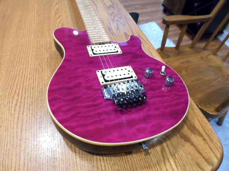 Sterling AX40 AX-40 by Ernie Ball Music Man with D DiMarzio DP159FW Evolution Bridge & DP158FW Neck Humbucker Pickups F-space White 4 Conductor Ceramic Trans Transparent Purple Pink Quilt Curly Flame Top Basswood Body Translucent DP159 DP158 image 1