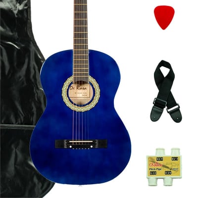 De Rosa DK3810R-BLS Kids Acoustic Guitar Outfit Blue w/Gig Bag, Pick, Strings, Pitch Pipe & Strap for sale
