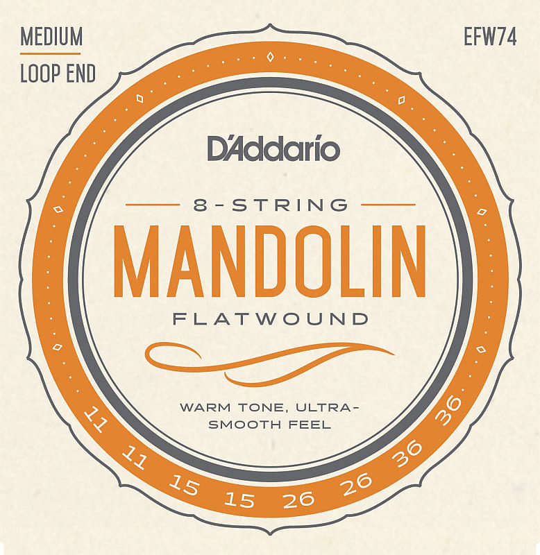 D'Addario EFW74 Flatwound Mandolin Strings, Phosphor Bronze, Medium, 11-36 image 1