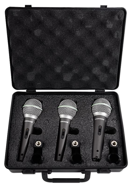 SAMSON Q6 3-Pack Dynamic Vocal Cardioid Handheld Microphones+Mic Clips+Foam Case image 1