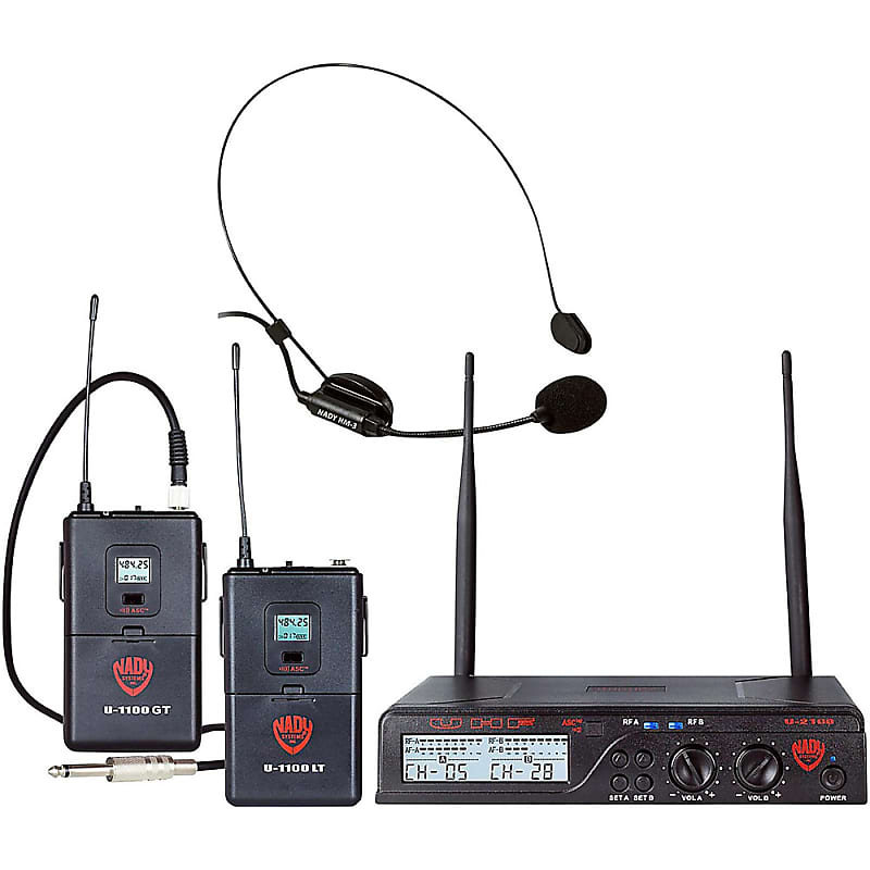 Nady U-2100 HM-GT Dual UHF Wireless System with Headset Microphone and Instrument Transmitter image 1