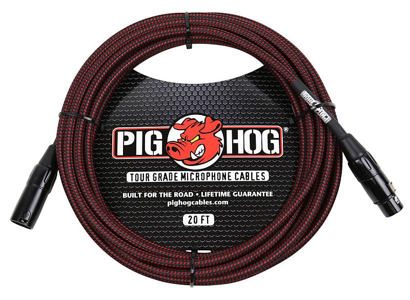 Pig Hog Black and Red Woven 20ft XLR Microphone Cable image 1