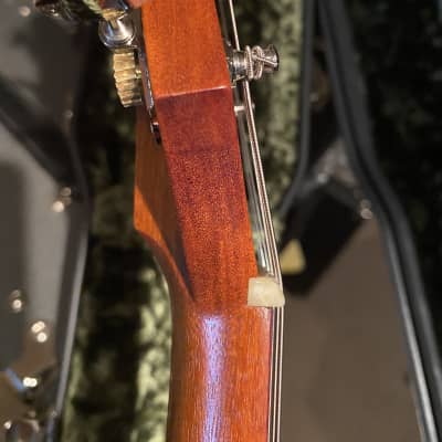 Scott Walker Katana Guitar!  As~New Elegant and simple solid body one piece old growth Curly Mahogany~Oiled, Damascus Steel Tailpiece and Pickguard, Johnny Smith pickup, Calton HSC, COA and more! image 21