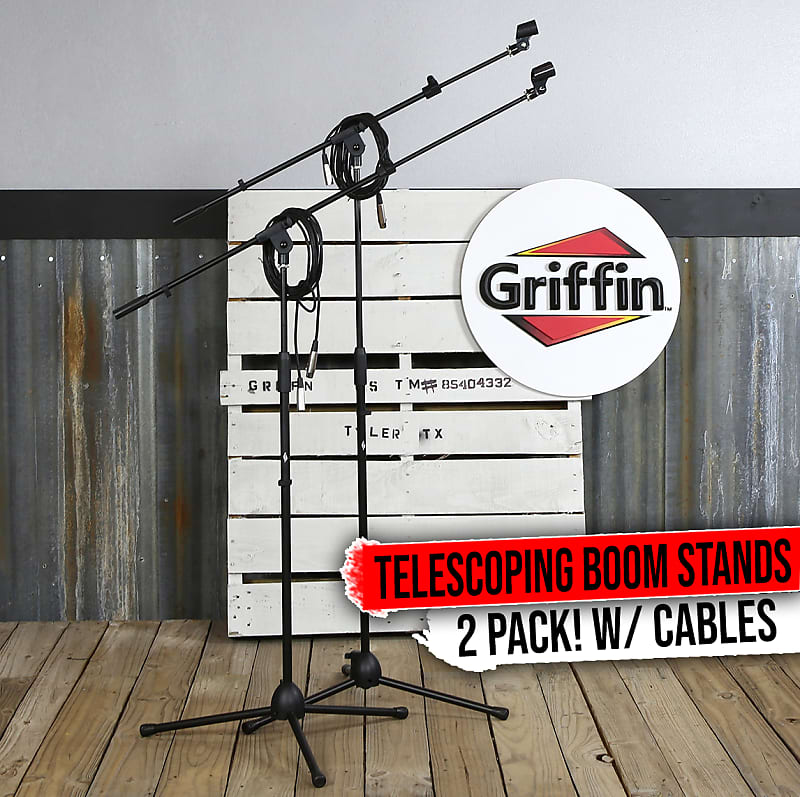 GRIFFIN Microphone Boom Arm Stand 2-PACK Holder XLR Cable Mic Clip Studio Stage image 1