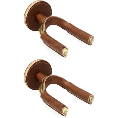 Levy's FGHNGR Brass Forged Guitar Hanger (2 Pack) - Brown Leather for sale