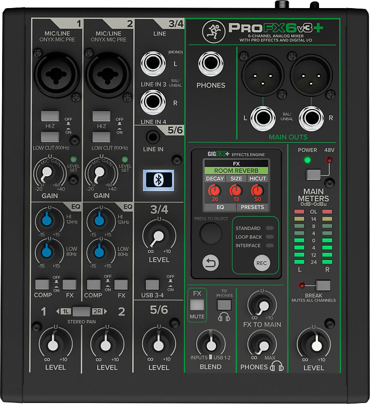 Mackie ProFX6v3+ 6-Channel Analog Professional Effects Mixer | Reverb