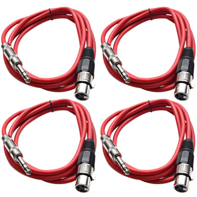 4 Pack of 1/4 Inch to XLR Female Patch Cables 6 Foot Extension Cords Jumper - Red and Red image 1