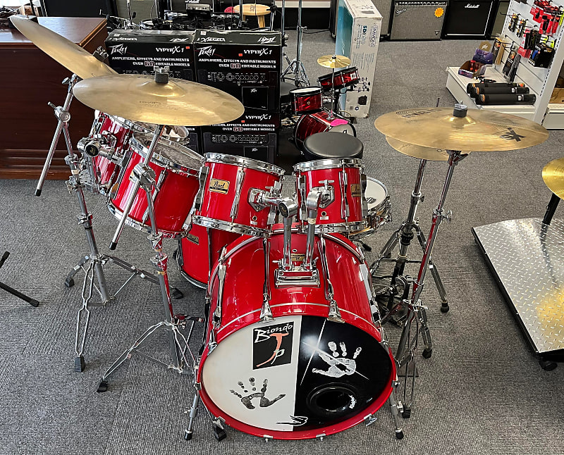 1992 Pearl BLX 7 Piece Complete Drum Kit Ferrari Red w/Cases Reverb