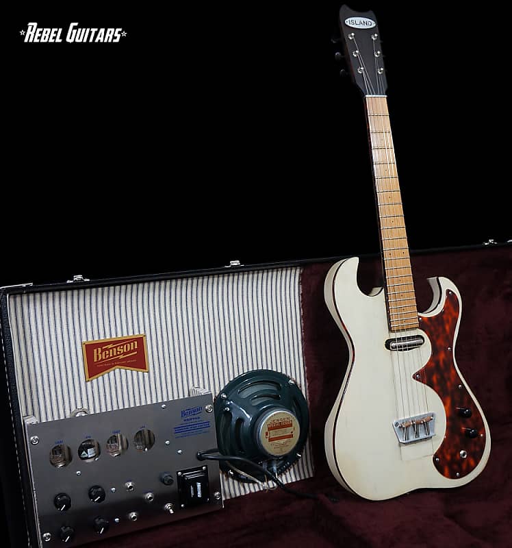 Preowned Island Instruments Carny in White with Benson Drifter Amp In Case - Silvertone 1448 image 1