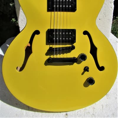 Epiphone Dot Studio LM Guitar, 2004, Yellow, Black Binding, | Reverb