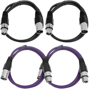 4 Pack of XLR Patch Cables 3 Foot Extension Cords Jumper - Black and Purple image 2
