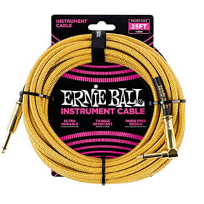 Ernie Ball P06070 1/4" TS Straight to Right-Angle Instrument Cable - 25'