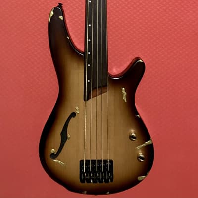 Ibanez SRH505F Fretless Semi-Hollow 5-String - Brown Burst w/ Gold - Hipshot Tuners and Thunderbird Knobs - Includes Ibanez Hard Case and Levy's Strap image 2