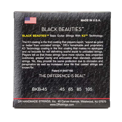 DR BKB-45 Black Beauties Black-Coated 4-String Bass 45-105 image 3