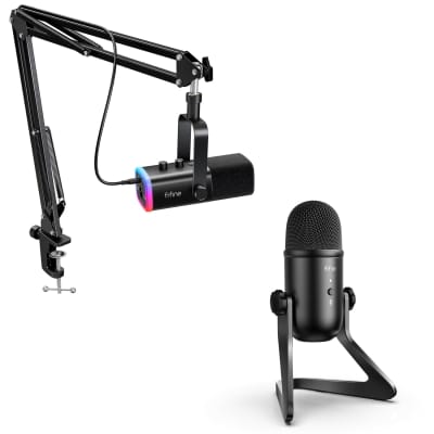 FIFINE XLR/USB Gaming Microphone Set, Dynamic PC Mic for Streaming  Podcasting, Computer RGB Mic Kit with Boom Arm Stand, Mute Button,  Headphones Jack
