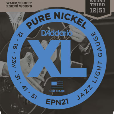 D'Addario EPN21 Pure Nickel Electric Guitar Strings, Jazz Light, 12-52 image 1