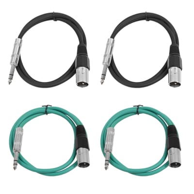 4 Pack of 1/4 Inch to XLR Male Patch Cables 2 Foot Extension Cords Jumper - Black and Green image 1