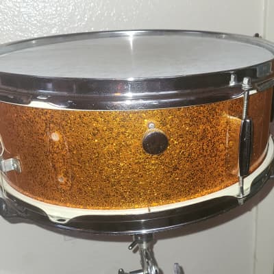 Vintage 1970's Japanese Orange metal flake snare drum  6 lug 5 x 14 AS IS easy fix or parts image 2