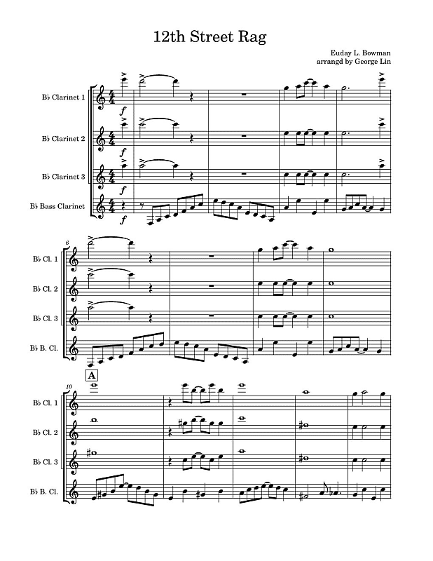 12th Street Rag Sheet music for quartet Reverb