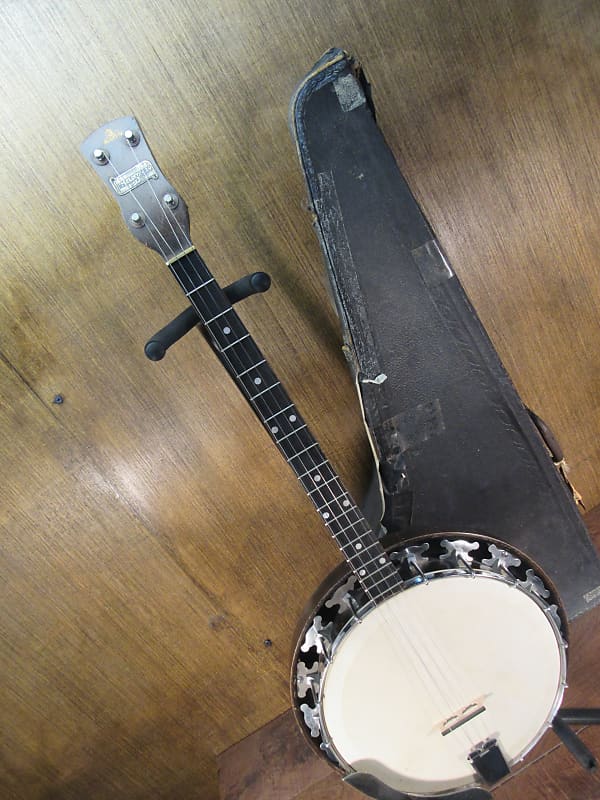 Vintage George Houghton Melody Jo 4 String Tenor Banjo With Original Chipboard Case image 1