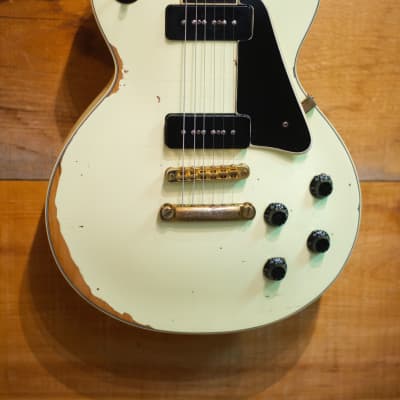 Palermo Custom Shop 1953 Les Paul Conversion Electric Guitar P90 Aged White RELIC W/ Gibson Case image 2