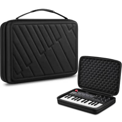 Semi-Hard Carrying Case for AKAI Professional MPK Mini MKII & MK3 & MPK Mini Play | Alesis V Mini 25 Key USB MIDI Keyboard Controller Case with Cable Slot for Business, Travel (Black)