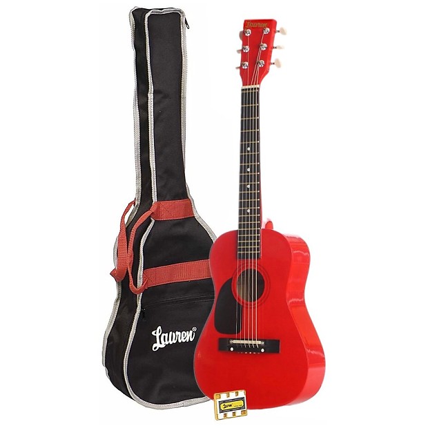 Lauren LAPKMRD 30" Beginner Student Acoustic Guitar Package with Tuner, Picks, Gig Bag Metallic Red image 1