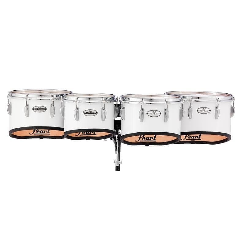 Pearl Marching Percussion: 10+12+13+14 Championship Maple Marching Tom Set, Shallow Cut w/R Ring #33 Pure White image 1
