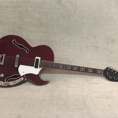 1967 Vox Apollo V266 Cherry Red Hollowbody Guitar + Built In Distortion / Tone Boost / Tuner + Case image 2
