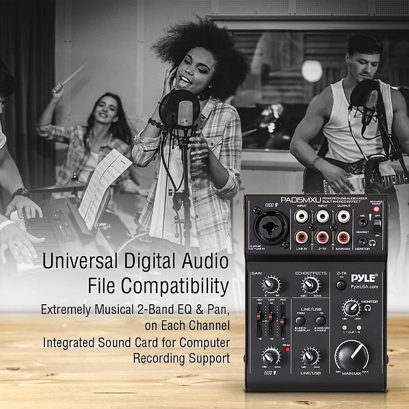  Pyle Professional Wireless DJ Audio Mixer - 6-Channel Bluetooth  Compatible DJ Controller Sound Mixer w/ DSP Effects, USB Audio Interface,  Dual RCA In, XLR/1/4 Microphone In, Headphone Jack- PMX44T.5 : Everything