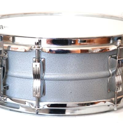 Ludwig L-404 Acrolite 5x14" 8-Lug Aluminum Snare Drum with Rounded Blue/Olive Badge 1983 - 1984 - Gray image 4