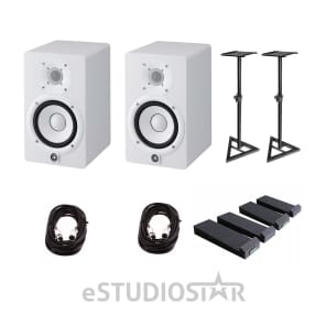 Yamaha HS5 W 5-Inch Powered Studio Monitor, White (Pair) w/Monitor Stands, Mopads and (2) XLR Cables image 1