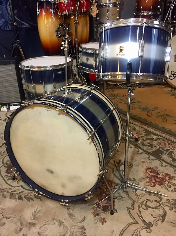 1958 Vintage WFL Ludwig 4-piece Drum Set in Blue & Silver Duco 13