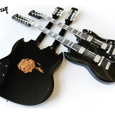 Slash's 1966 Gibson EDS-1275 Black Doubleneck - Aged Mini Guitar Replica Model image 3