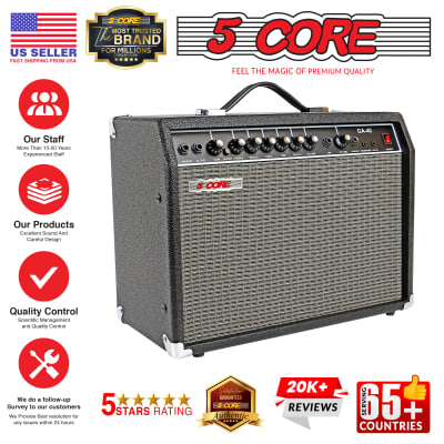 5 Core Electric Guitar Amplifier 40W Solid State Mini Bass Amp w 8” 4-Ohm Speaker EQ Controls Drive Delay ¼” Microphone Input Aux in & Headphone Jack for Studio & Stage for Studio & Stage- GA 40 BLK image 16