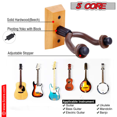5 Core Guitar Wall Mount Guitar Hanger Wall Hook Holder Sturdy Hardwood for Acoustic Electric Guitar Bass Banjo Mandolin- GH WD 1PC image 4