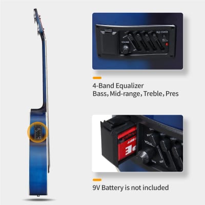 Glarry GMB101 4 string Electric Acoustic Bass Guitar w/ 4-Band Equalizer EQ-7545R 2020s - Blue image 2