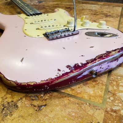 American Fender Stratocaster Standard  Shell Pink Over Candy Apple CS Fat 50's image 9
