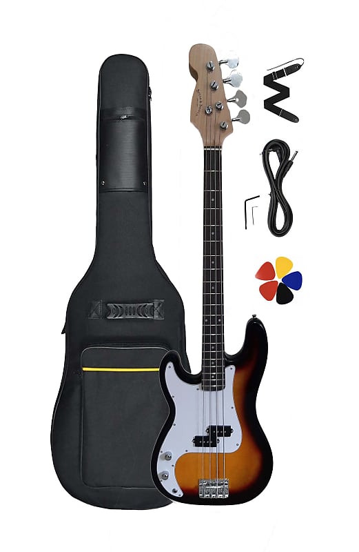 Left handed Bass Guitar for Beginners Regular Size Sunburst SPS510LF with 5 item Package image 1