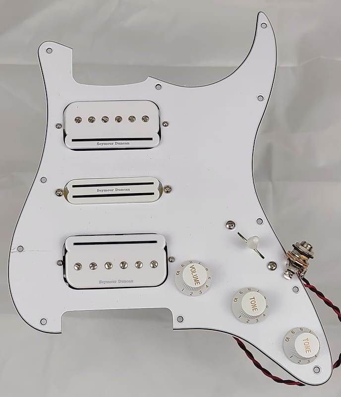 SolderX Loaded Pickguard Seymour Duncan P-Rails HSH, White | Reverb