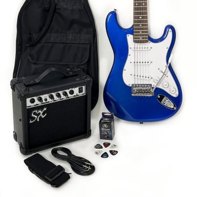 SX 3/4 Size Guitar Package w/Amp, Carry Bag, Strap & Cord  RST 3/4  EB  Scale Blue image 1