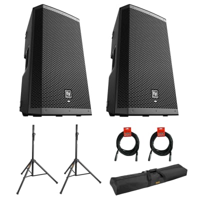Electro-Voice ZLX-12BT 12" 2-Way 1000W Bluetooth Powered Loudspeaker (Pair) with 2x Steel Speaker Stand, Stand Bag 51" & 2x XLR Cable Bundle image 1