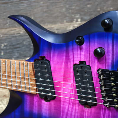 NK Guitars 7-String Headless Flame Top Purple Blue Burst