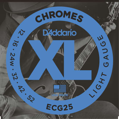 D'Addario Chromes Flat Wound Electric Guitar Strings Set, Light Gauge 12-52 image 1