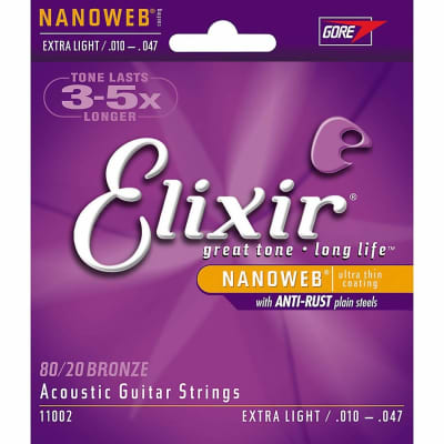 ELIXIR Acoustic Guitar Strings 80/20 Bronze Extra Light (10-47) NANOWEB Coating image 1