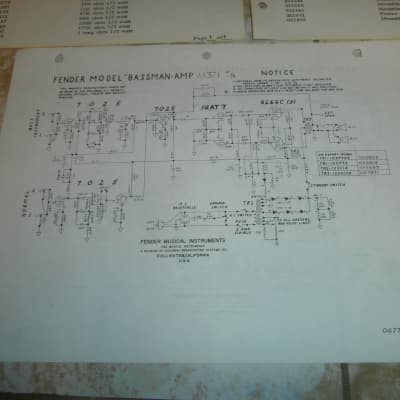Vintage Early 1970's Fender Bassman Replacement Parts List and Schematic! Original Case Candy! image 5