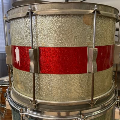 Ludwig 10x15 Keystone  Badge Marching Snare 1960s White/Red Sparkle image 8
