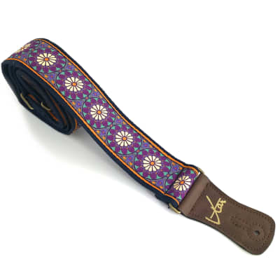 Handmade Floral Psychedelic Hemp Guitar Strap with Brass Details